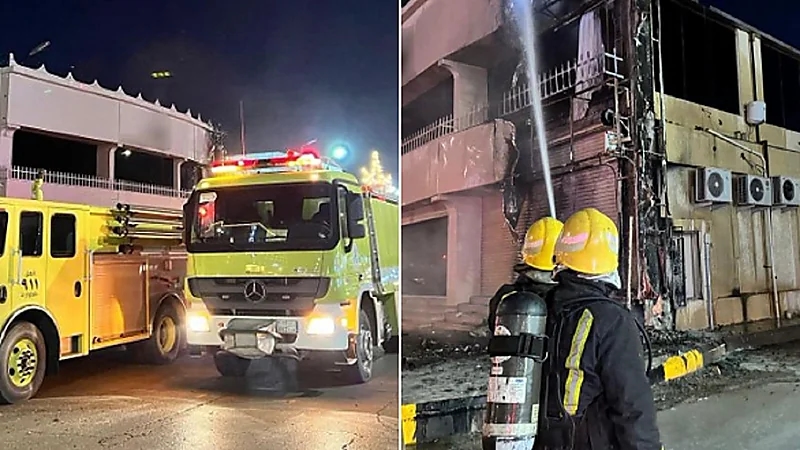 إخماد حريق في واجهة مبنى بحفر الباطن