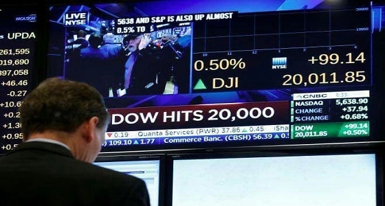 مؤشر داو جونز يتجاوز حاجز 20 ألف نقطة لأول مرة في تاريخه