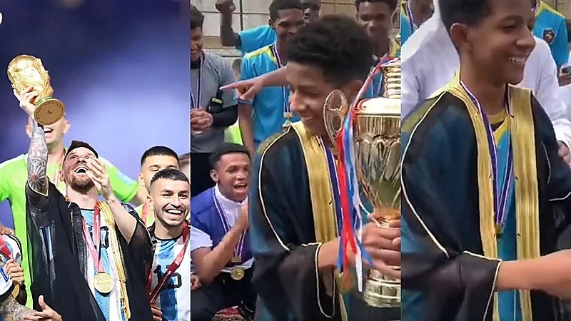 فيديو تتويج طالب بمكة بـ "البشت" على طريقة ميسي في كأس العالم