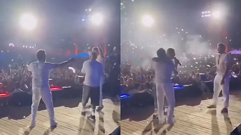 أحمد حلمي وعمرو يوسف يقتحمان المسرح ويشعلان الأجواء في حفل عمرو دياب.. فيديو