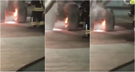 بالفيديو.. اللحظات الأولى لاشتعال النار في مكابح عجلات طائرة جدة