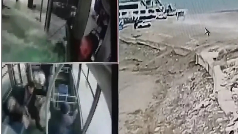 بالفيديو.. لحظة سقوط حافلة بالركاب في بحيرة