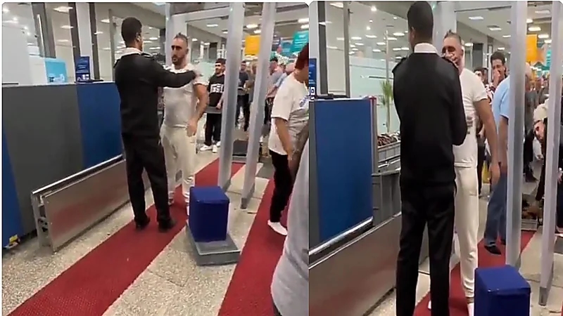 سائح أجنبي يدخل في نوبة ضحك أثناء تفتيشه بالمطار.. فيديو