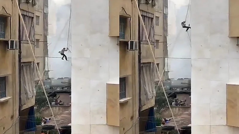 نجاة لبناني سقط أثناء محاولته الهروب من حريق الحمرا.. فيديو