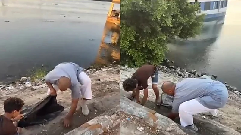 شاب سعودي ينظف جزء من أطراف النيل في مصر.. فيديو