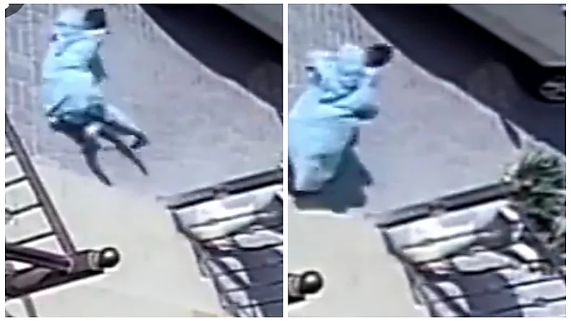 لحظات مرعبة لسقوط عاملة منزلية تحمل رضيع.. فيديو
