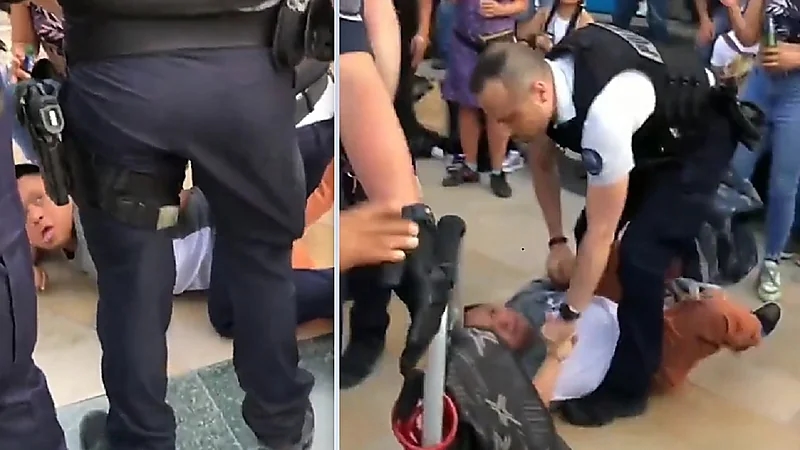 الشرطة الفرنسية تعتدي على شخص معاق..فيديو