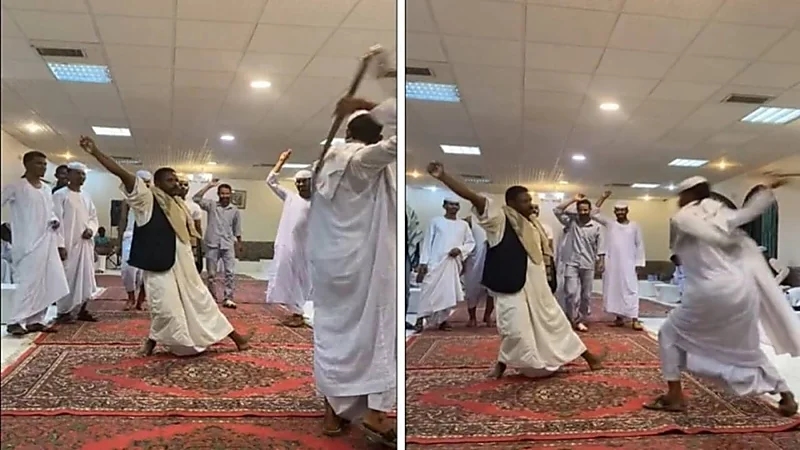 شاهد..لحظة جلد عريس بالسوط أثناء أداء رقصة في حفل زفافه