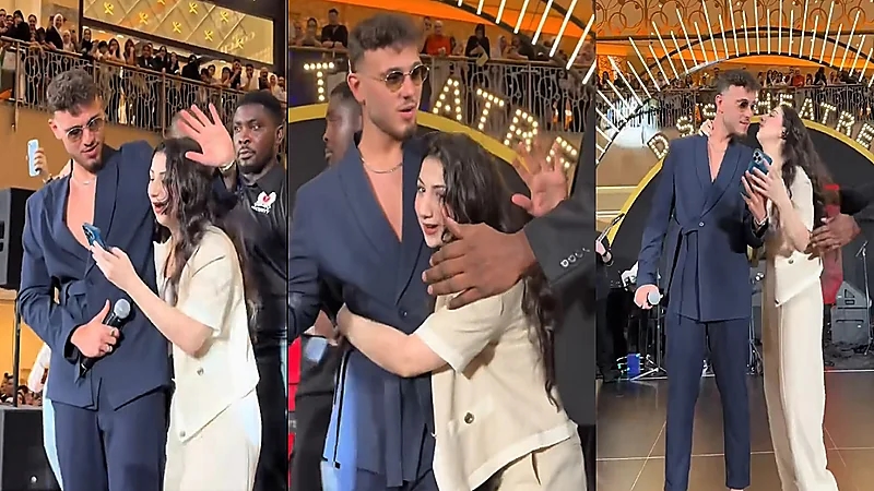 فتاة تقتحم المسرح بطريقة هستيرية لاحتضان الشامي والتصوير معه.. فيديو