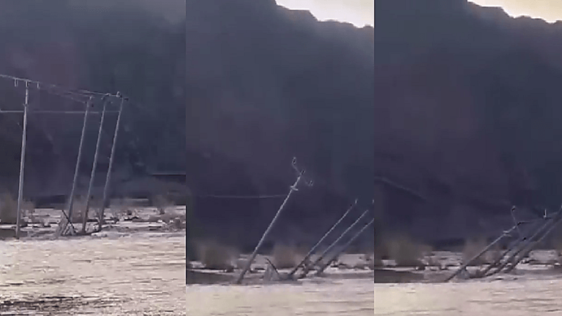 شاهد.. الأمطار تسبب في سقوط أعمدة الإنارة بنجران