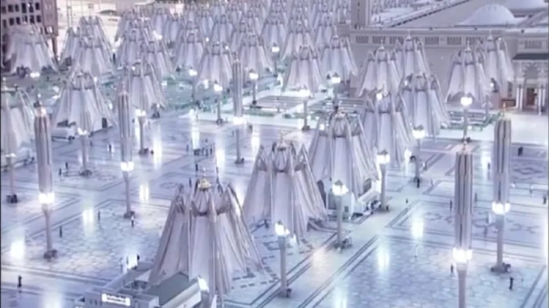 شاهد.. منظر بديع لفتح مظلات المسجد النبوي عند الشروق
