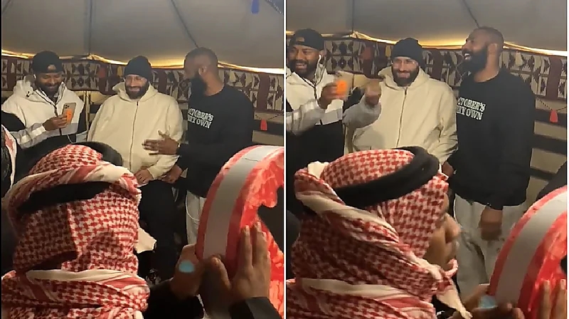 شاهد.. حارس النصر "أوسبينا" يؤدي العرضة داخل بيت شعر