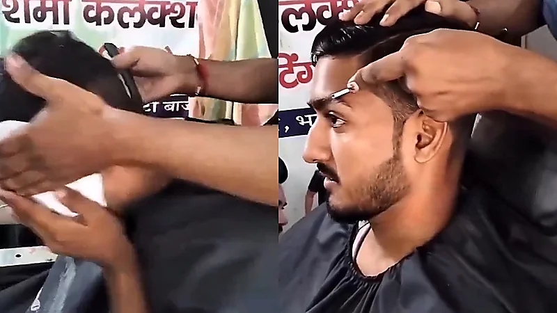 حلاق هندي يتسبب في جرح عميق لزبون وهو يقوم بالاستعراض    .. فيديو