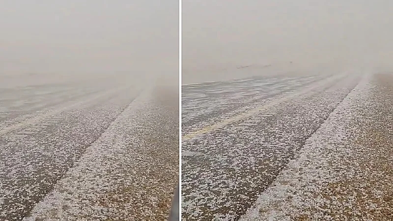 البرَد يغطي طريق حائل ورفحاء  .. فيديو
