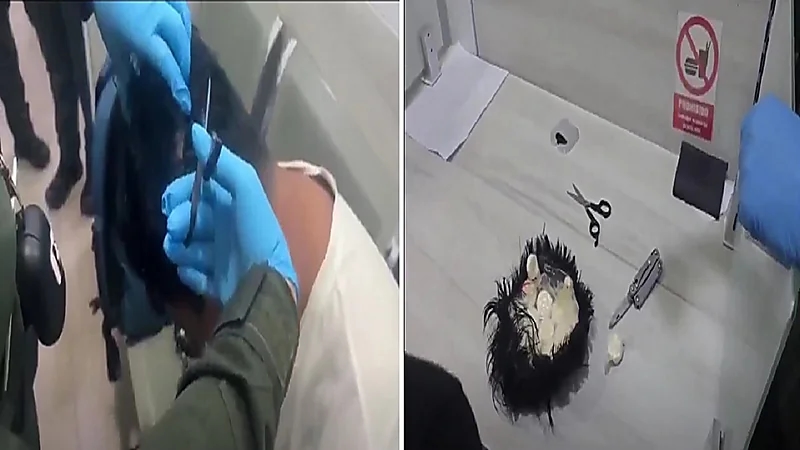 القبض على مهرب  خبأ المخدرات في باروكة شعره ..فيديو