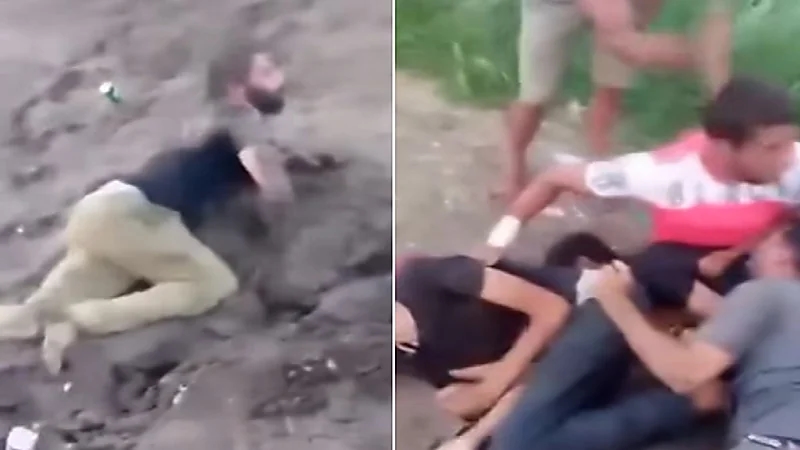 لقطات صادمة لشبان ينامون في ترعة ويدفنون رؤوسهم في الوحل .. فيديو