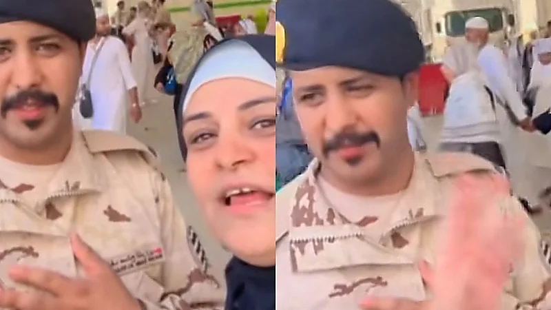 حاجّتان مصريتان تربّتان بعفوية على كتف رجل أمن : عاش سلمان وولاد سلمان .. فيديو