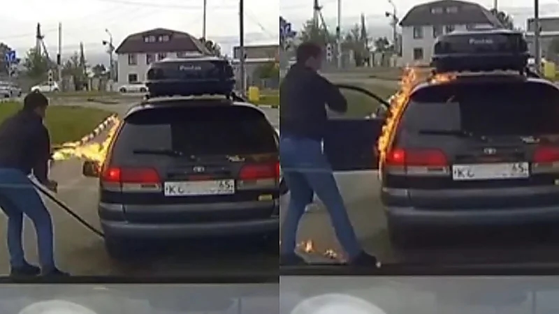 سلوك متهور كاد يتسبب بكارثة في محطة وقود .. فيديو