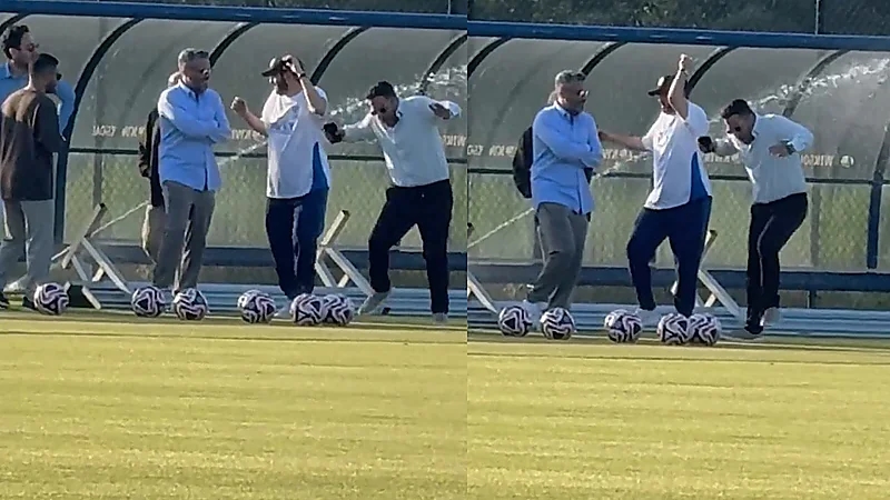 نافورة مياه تهاجم بن نافل خلال التدريبات وضحكاته تنعش أجواء الحماس .. فيديو