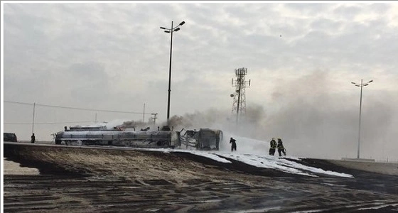 إصابة شخص في حريق شاحنة ديزل بجدة