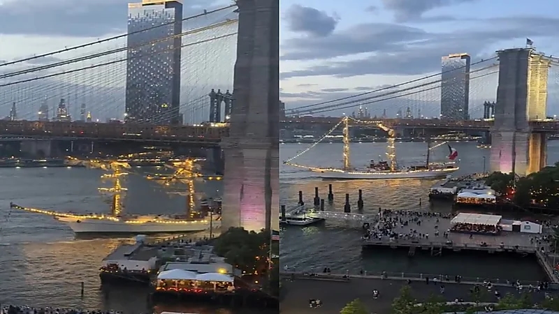 اصطدام سفينة ضخمة بجسر بروكلين.. فيديو