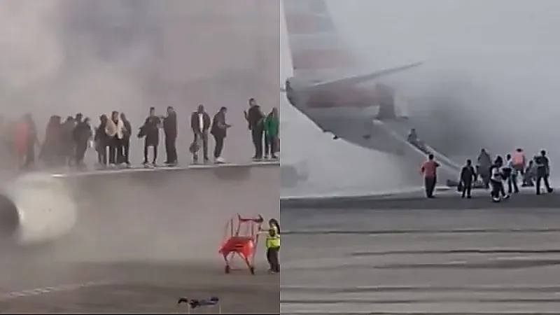 لحظة اشتعال محرك طائرة أمريكية وإجلاء الركاب .. فيديو