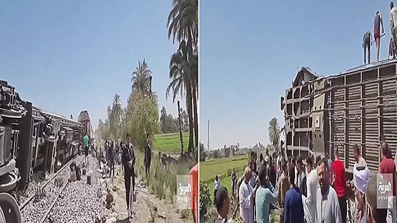 بالفيديو.. 32 وفاة وعشرات الإصابات إثر تصادم قطارين في صعيد مصر