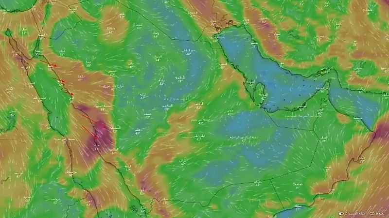 بالصور.. «المسند»:‏ نظم الضغط الجوي السطحي تربك آلية رياح البوارح الشمالية