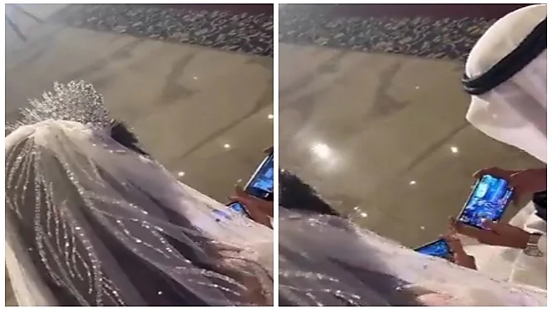 عروسان يلعبان ببجي بعد زفافهما ويسحبون على المعازيم.. فيديو