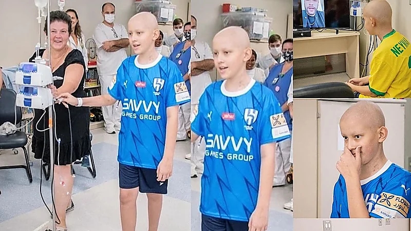 نيمار يساند طفل مصاب بسرطان الدم ويهديه قميص البرازيل والهلال