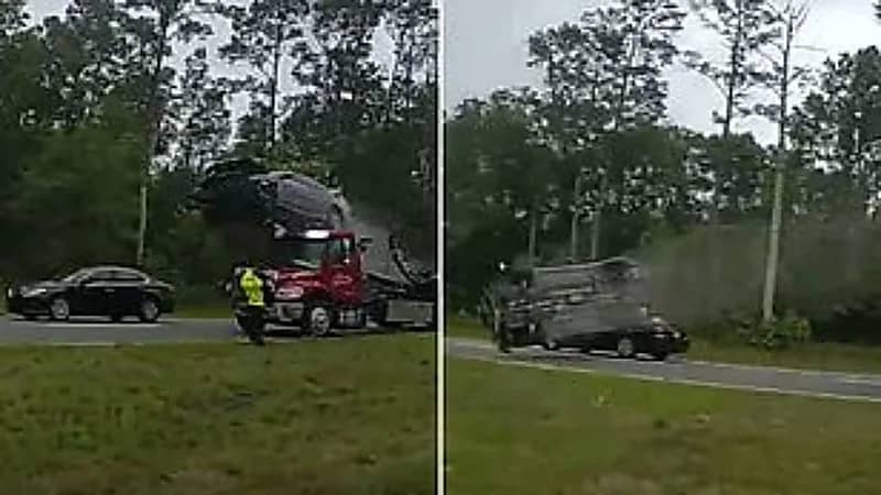 انقلاب مروع في الهواء لسيارة فتاة على طريق سريع (فيديو)