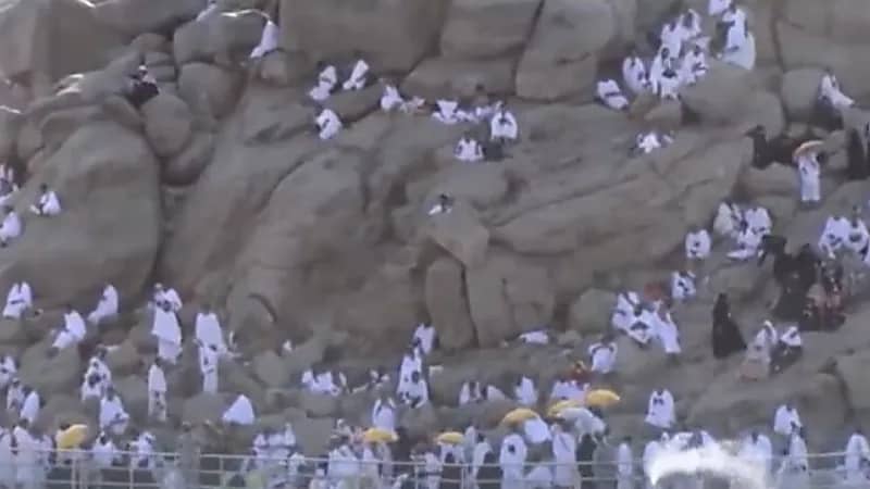 شاهد.. ضيوف الرحمن يبتهلون بالدعاء في جبل الرحمة