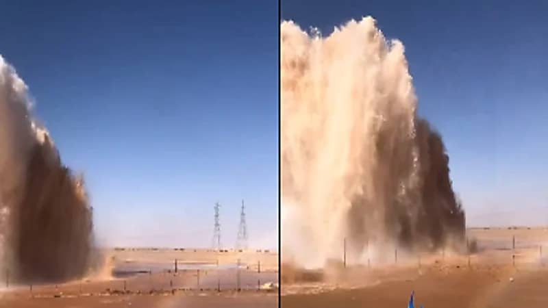 انفجار مياه من باطن الأرض على طريق الرياض القصيم.. فيديو