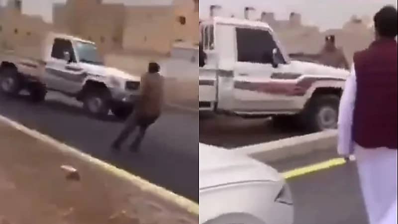 شاهد..مفحط يهرب ويحاول دهس رجل أمن بالرياض أثناء استيقافه