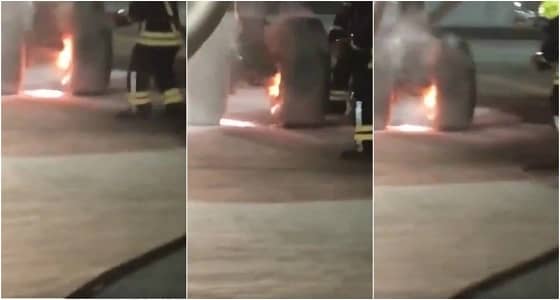 بالفيديو.. اللحظات الأولى لاشتعال النار في مكابح عجلات طائرة جدة