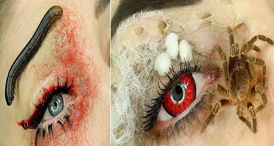 بالفيديو.. الديدان والجراد أحدث صيحة لمكياج " العناكب "