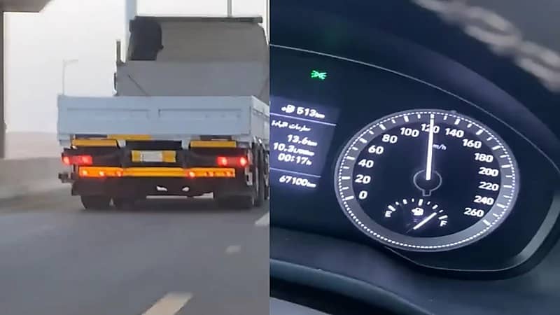 قائد شاحنة يسير بسرعة جنونية في حفر الباطن