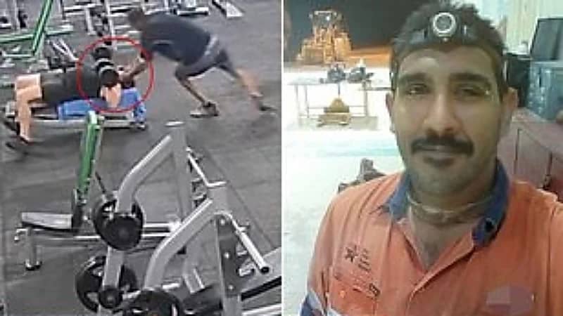 شاهد.. رجل يتعمد إسقاط وزن 20 كيلو فوق رأس صديقه بصالة رياضية