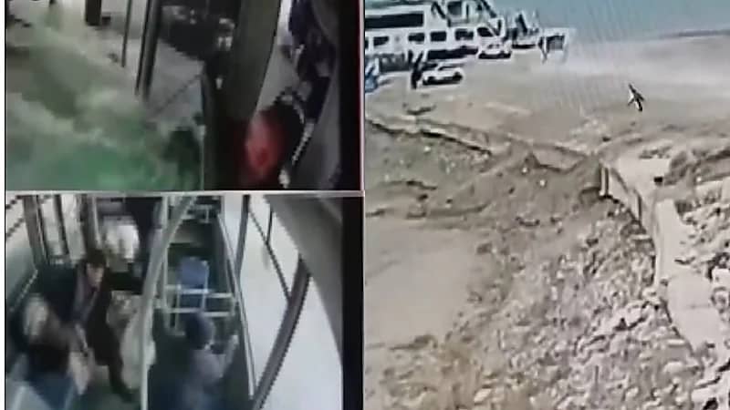 بالفيديو.. لحظة سقوط حافلة بالركاب في بحيرة