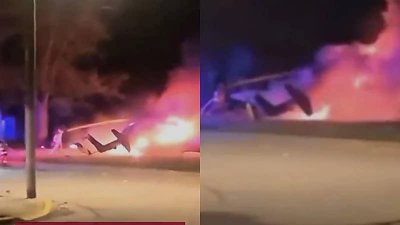 تحطم مروحية إثر اصطدامها بشجرة واشتغال النيران فيها .. فيديو