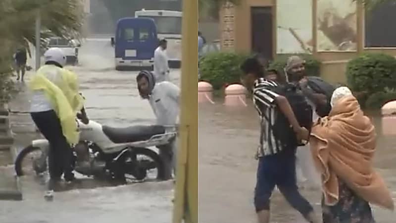 بالفيديو.. مواطنون ومقيمون عالقون وسط تجمع مياه الأمطار بجدة