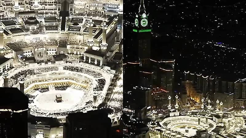 طيران الأمن يرصد الأجواء التي يعيشها ضيوف الرحمن مع دخول العشر الأواخر.. فيديو