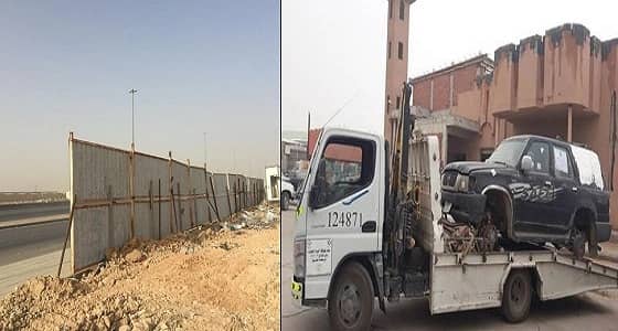 بالصور.. إزالة 16 غرفة جاهزة وعدد من السيارات التالفة بالرياض