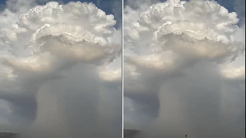 شاهد .. سحابة رعدية عملاقة انهمرت أمطارها على جبل أحد