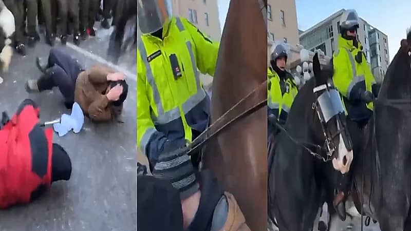 شاهد.. الشرطة الكندية تدهس المتظاهرين