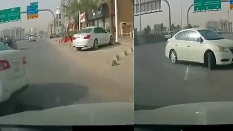 سيارة تفقد السيطرة كادت أن تتسبب في كارثة .. فيديو