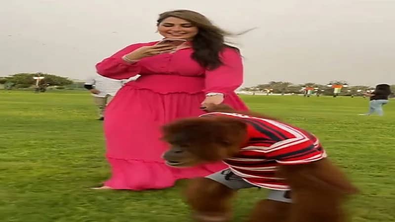 تجول رؤى الصبان مع قرد في إحدى الحدائق يثير دهشة متابعيها "فيديو"