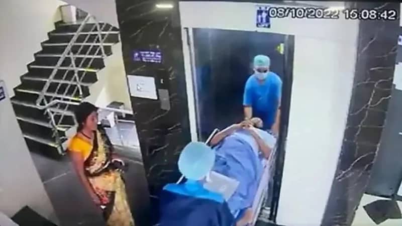 فيديو يحبس الأنفاس.. مصعد كاد يقسم جسد مريض لنصفين!