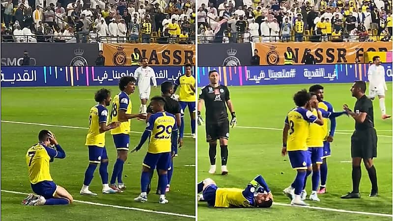 بالفيديو.. لحظة تمثيل رونالدو لاحتساب ركلة جزاء أمام الباطن