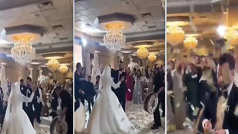 الدولارات تمطر على عروسين..فيديو!